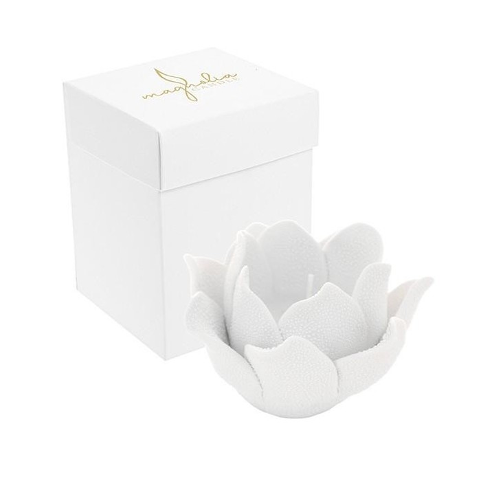 CANDELA MAGNOLIA BIANCA GOCCE DI RUGIADA PORCELLANA 10X6.5 CBOX